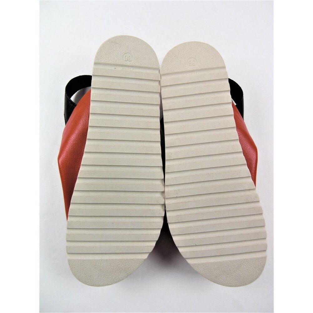 ALL BLACK Women's Red Cutout Opened Toe Leather Flatform Sandals Size 5.5-36 - Picture 7 of 7